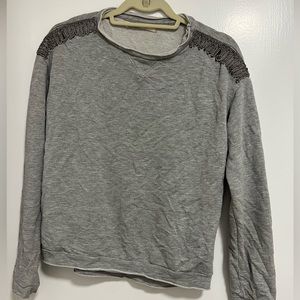 Graham and Spencer Size Small Gray soft sweatshirt with beaded shoulder detail